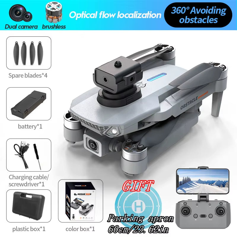 Mini Drone E88S 4K HD Dual Camera Foldable 360° Obstacle Avoidance Wifi FPV Brushless Quadcopter Helicopter for Kids