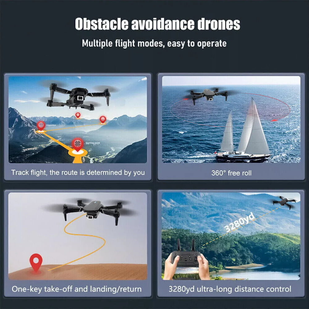 4K HD Dual Camera RC Drone with Wifi FPV Foldable Quadcopter +4 Battery Black