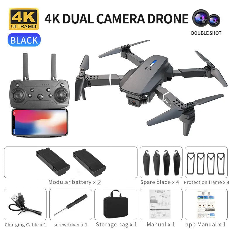 Professional Mini Remote Control Drone E88 4K HD Aerial Camera Wifi FPV Foldable Quadcopter RC Helicopter Children'S Toy Gift