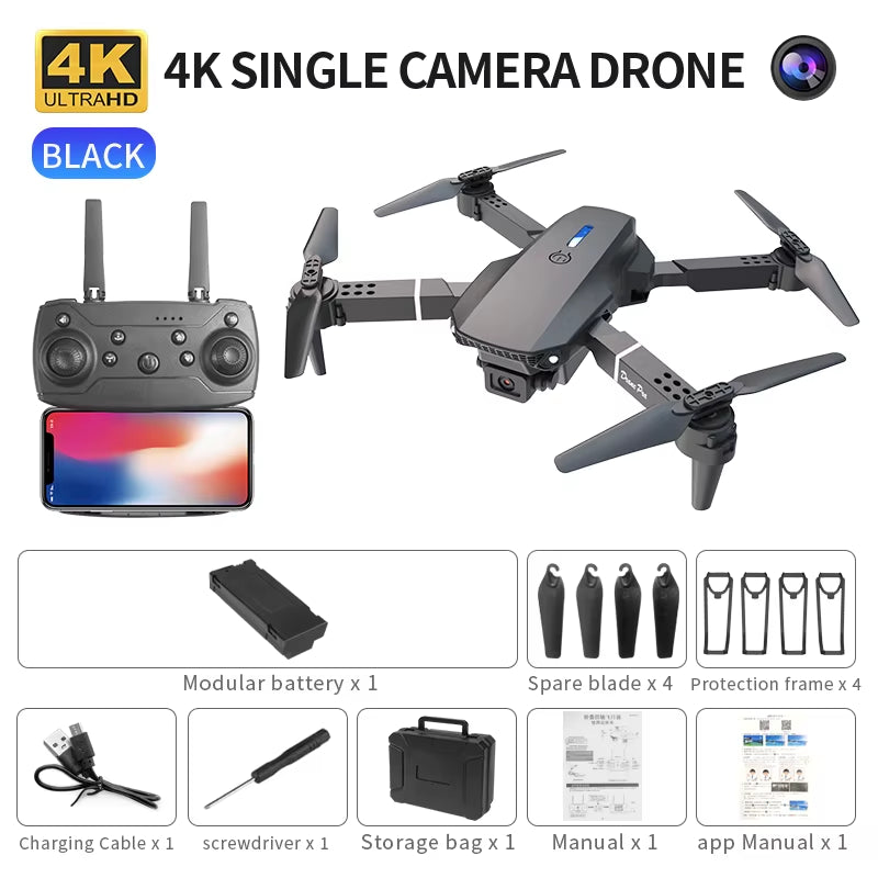 Professional Mini Remote Control Drone E88 4K HD Aerial Camera Wifi FPV Foldable Quadcopter RC Helicopter Children'S Toy Gift