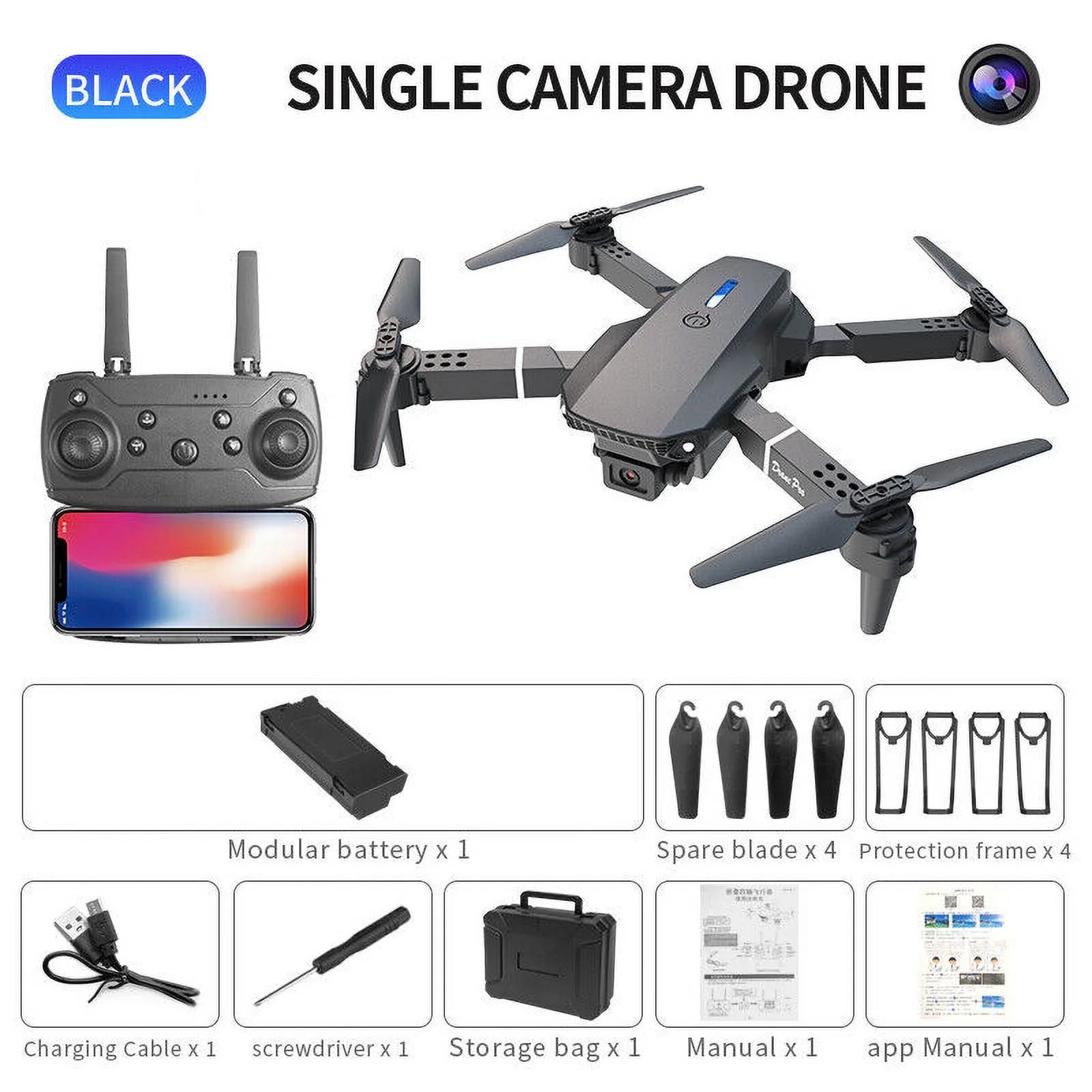 4K HD Dual Camera RC Drone with Wifi FPV Foldable Quadcopter +4 Battery Black