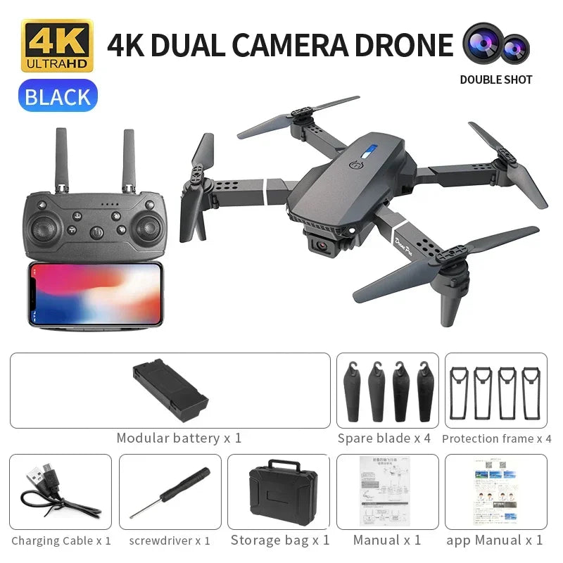 Professional Mini Remote Control Drone E88 4K HD Aerial Camera Wifi FPV Foldable Quadcopter RC Helicopter Children'S Toy Gift