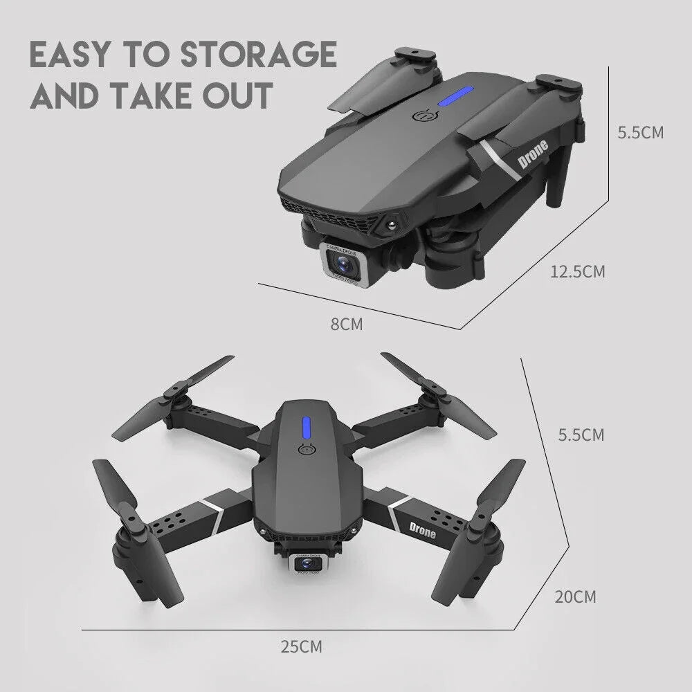 4K HD Dual Camera RC Drone with Wifi FPV Foldable Quadcopter +4 Battery Black